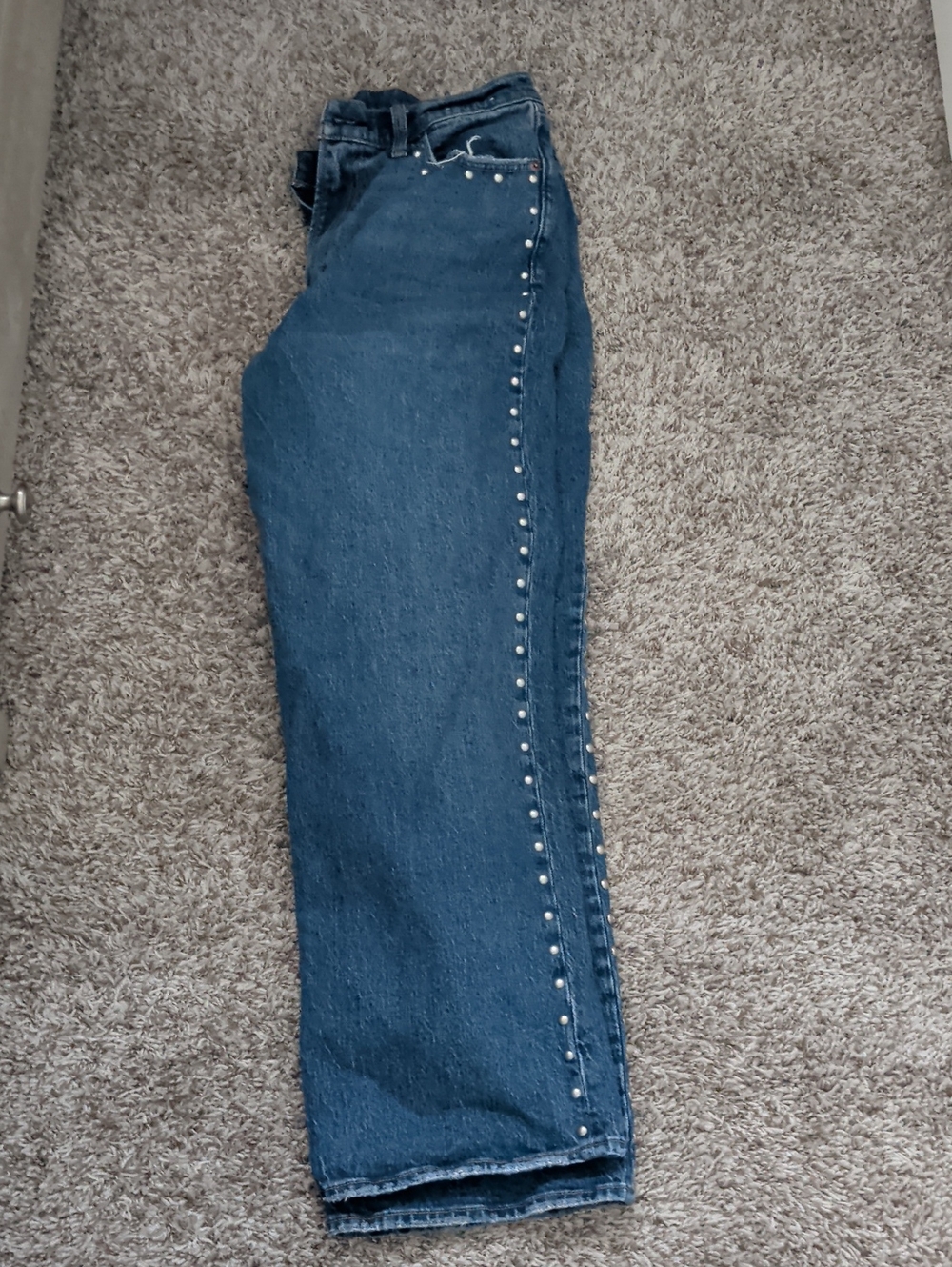 Abercrombie & Fitch Dark Blue Straight-Leg Jeans with Side Studs